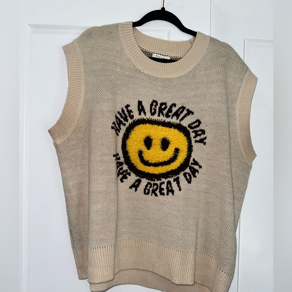 Tan Smiley Face Sweater Vest